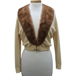 VINTAGE 1940 AUTHENTIC REGALIA FURS BEIGE CASHMERE MINK COLLAR CARDIGAN